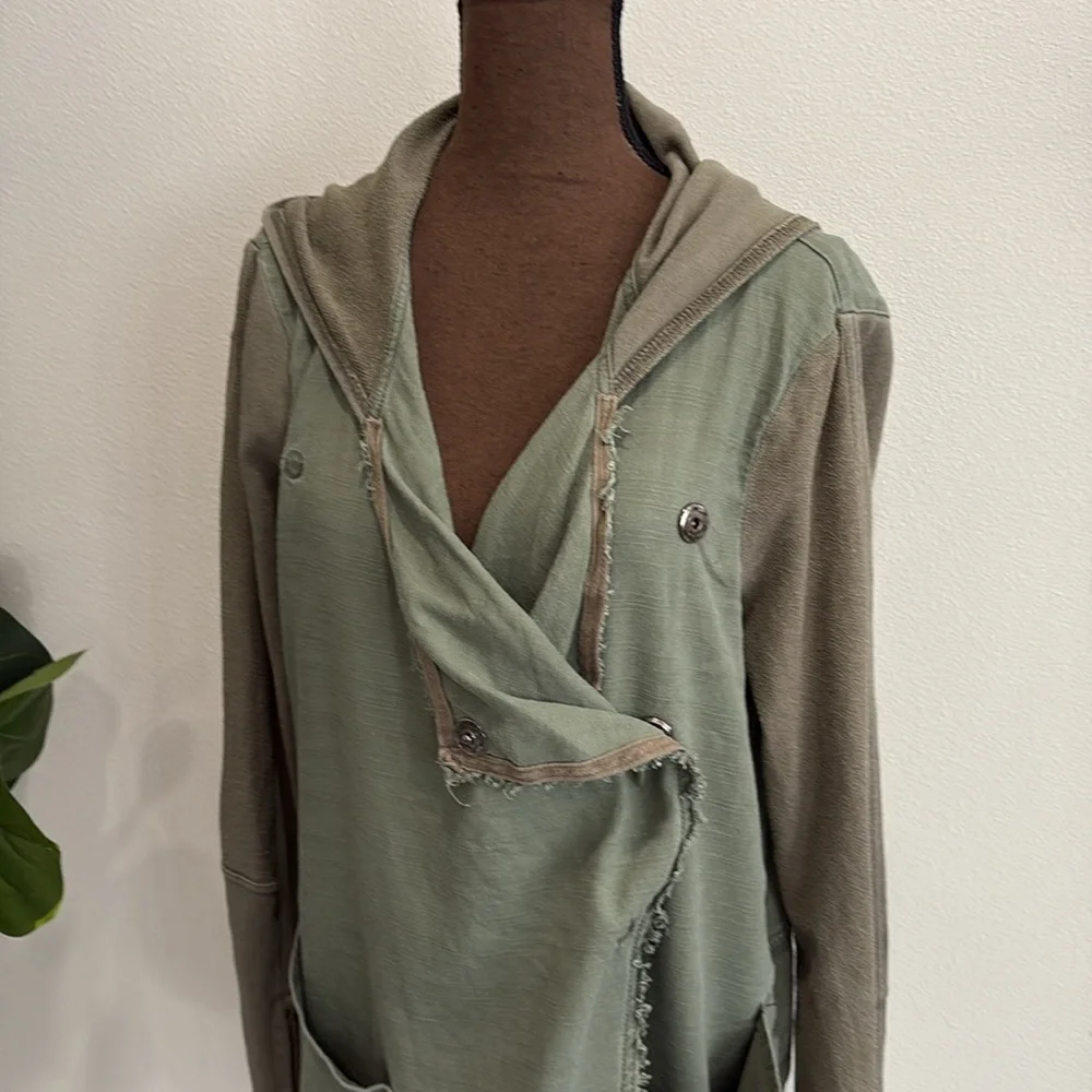 Free People Hooded Snap Draped Cardigan Jacket Size M Linen French Terry Mix - Picture 14 of 15